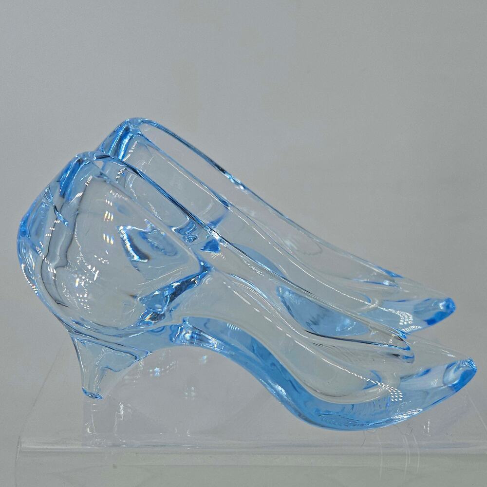 Pair of Oneida Cinderella Blue Glass Slippers Hand Cut Lead Crystal